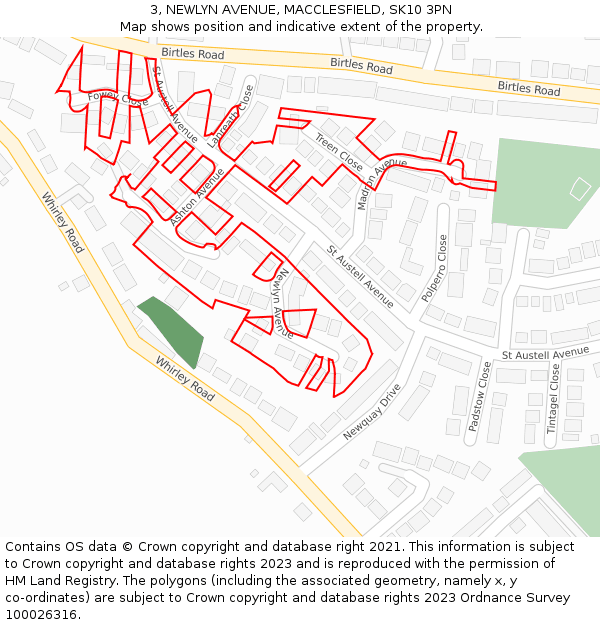 3, NEWLYN AVENUE, MACCLESFIELD, SK10 3PN: Location map and indicative extent of plot