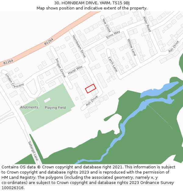 30, HORNBEAM DRIVE, YARM, TS15 9BJ: Location map and indicative extent of plot