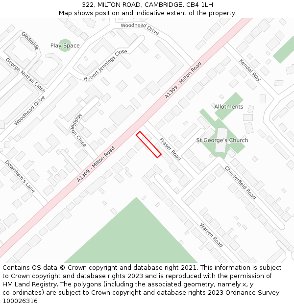 322, MILTON ROAD, CAMBRIDGE, CB4 1LH: Location map and indicative extent of plot