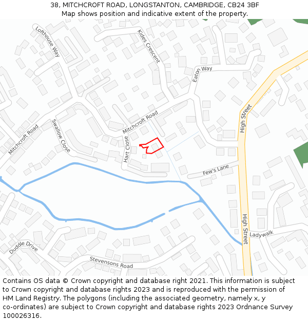 38, MITCHCROFT ROAD, LONGSTANTON, CAMBRIDGE, CB24 3BF: Location map and indicative extent of plot