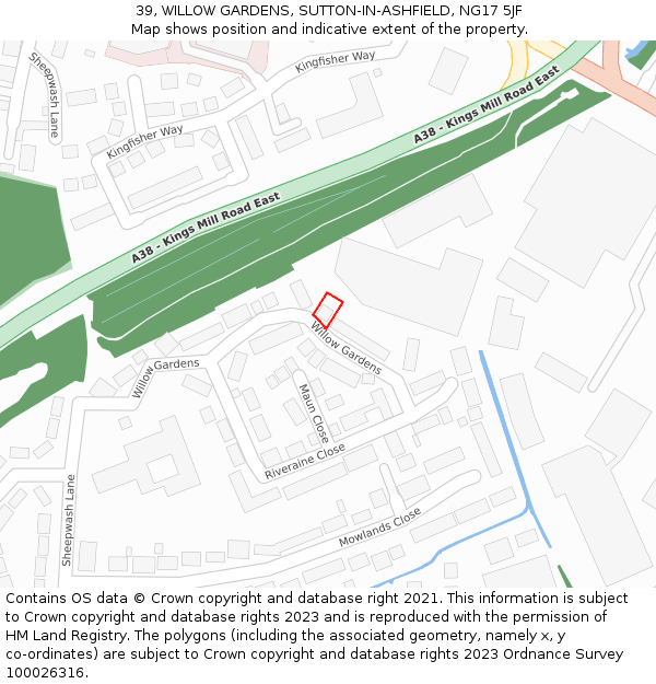 39, WILLOW GARDENS, SUTTON-IN-ASHFIELD, NG17 5JF: Location map and indicative extent of plot
