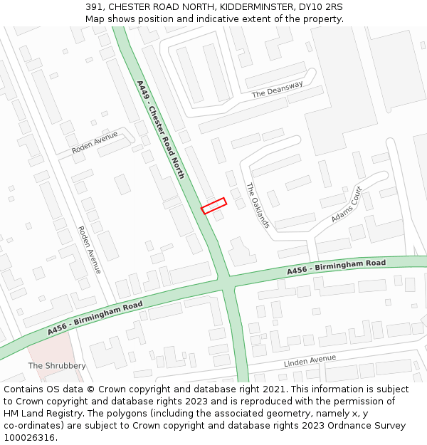 391, CHESTER ROAD NORTH, KIDDERMINSTER, DY10 2RS: Location map and indicative extent of plot
