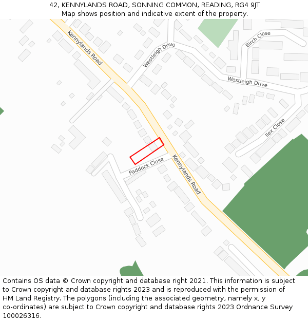 42, KENNYLANDS ROAD, SONNING COMMON, READING, RG4 9JT: Location map and indicative extent of plot
