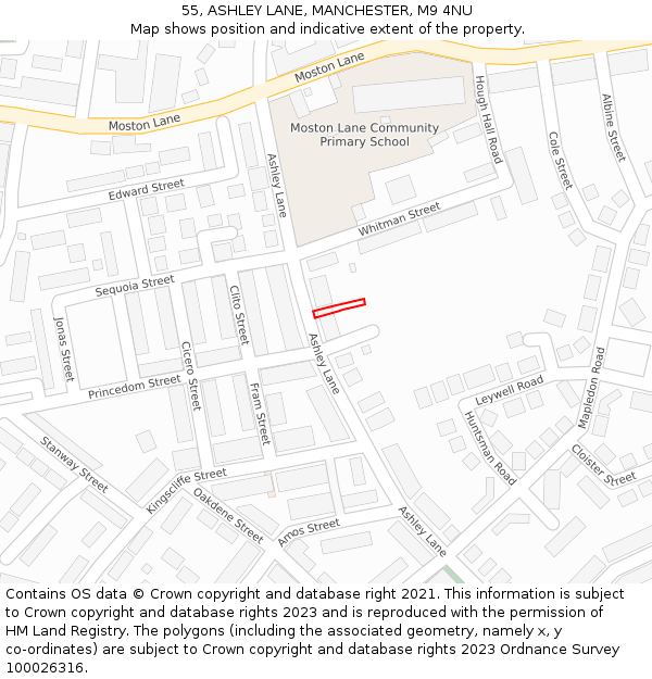 55, ASHLEY LANE, MANCHESTER, M9 4NU: Location map and indicative extent of plot