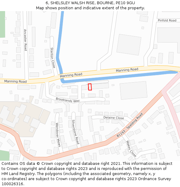 6, SHELSLEY WALSH RISE, BOURNE, PE10 9GU: Location map and indicative extent of plot