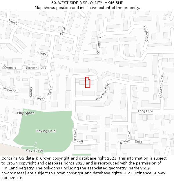 60, WEST SIDE RISE, OLNEY, MK46 5HP: Location map and indicative extent of plot