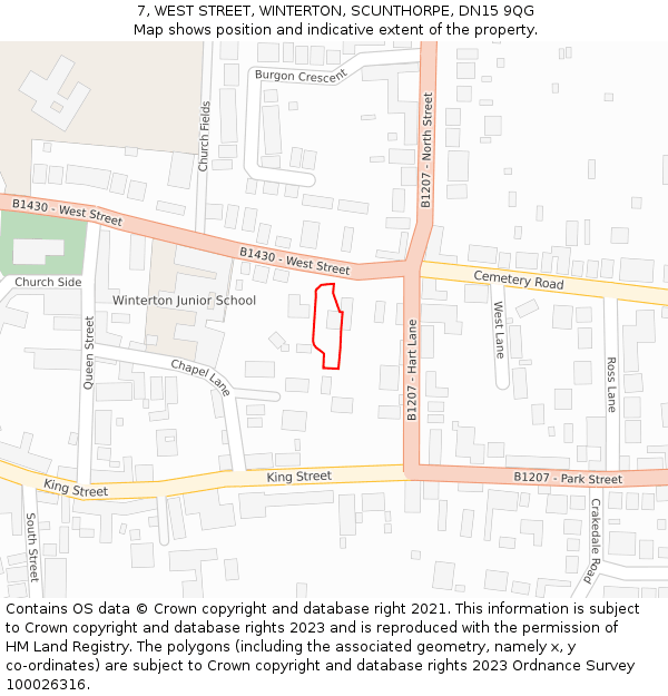 7, WEST STREET, WINTERTON, SCUNTHORPE, DN15 9QG: Location map and indicative extent of plot