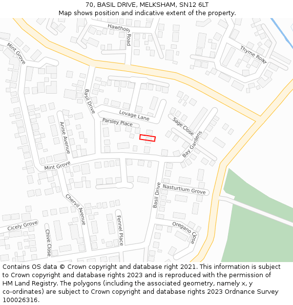 70, BASIL DRIVE, MELKSHAM, SN12 6LT: Location map and indicative extent of plot
