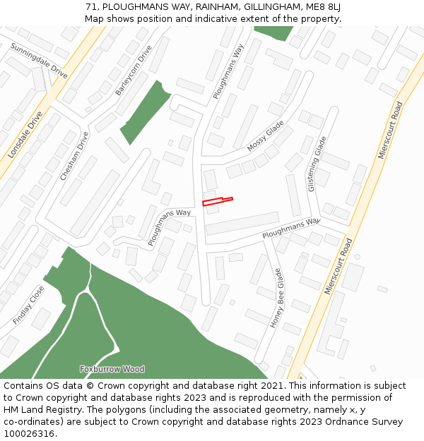 71, PLOUGHMANS WAY, RAINHAM, GILLINGHAM, ME8 8LJ: Location map and indicative extent of plot