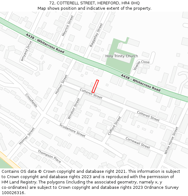 72, COTTERELL STREET, HEREFORD, HR4 0HQ: Location map and indicative extent of plot
