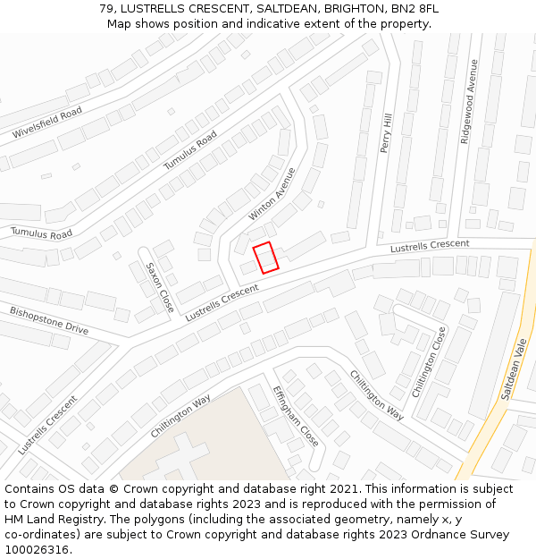 79, LUSTRELLS CRESCENT, SALTDEAN, BRIGHTON, BN2 8FL: Location map and indicative extent of plot