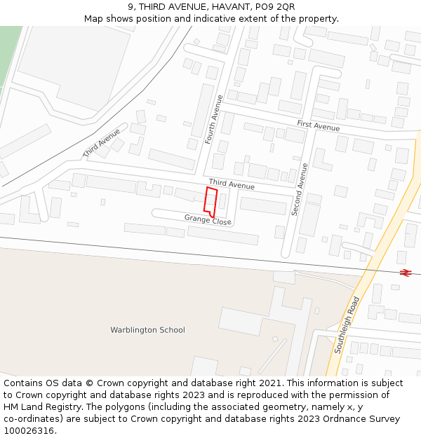 9, THIRD AVENUE, HAVANT, PO9 2QR: Location map and indicative extent of plot