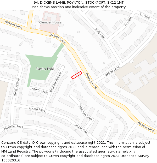 94, DICKENS LANE, POYNTON, STOCKPORT, SK12 1NT: Location map and indicative extent of plot