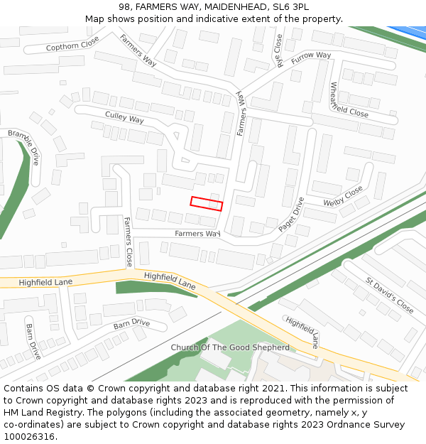 98, FARMERS WAY, MAIDENHEAD, SL6 3PL: Location map and indicative extent of plot