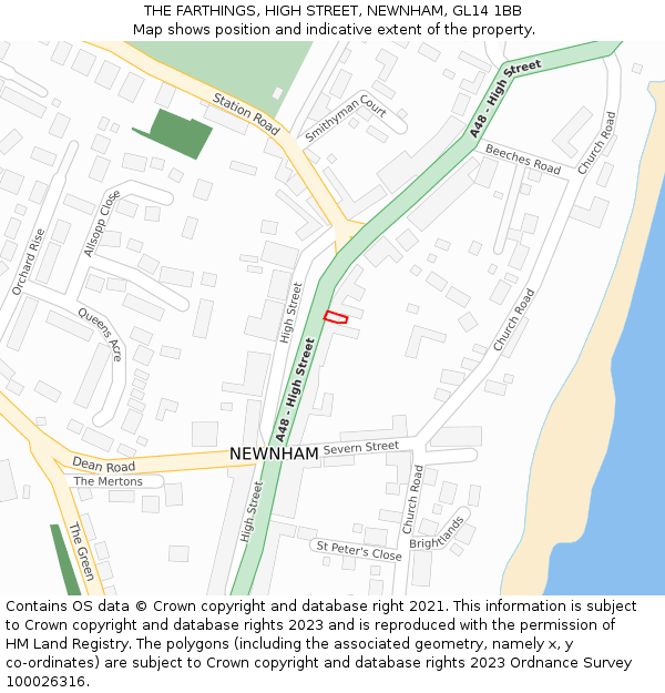 THE FARTHINGS, HIGH STREET, NEWNHAM, GL14 1BB: Location map and indicative extent of plot