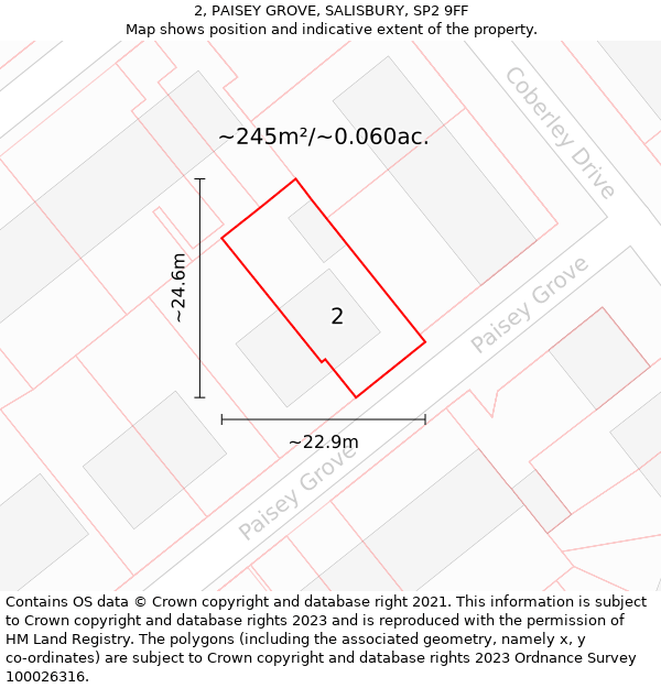 2, PAISEY GROVE, SALISBURY, SP2 9FF: Plot and title map