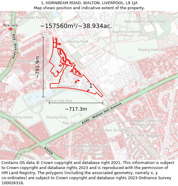 1, HORNBEAM ROAD, WALTON, LIVERPOOL, L9 1JA: Plot and title map