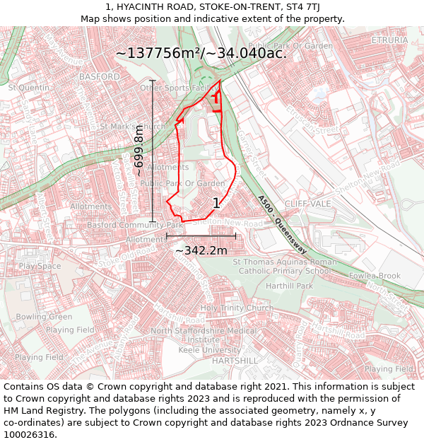 1, HYACINTH ROAD, STOKE-ON-TRENT, ST4 7TJ: Plot and title map