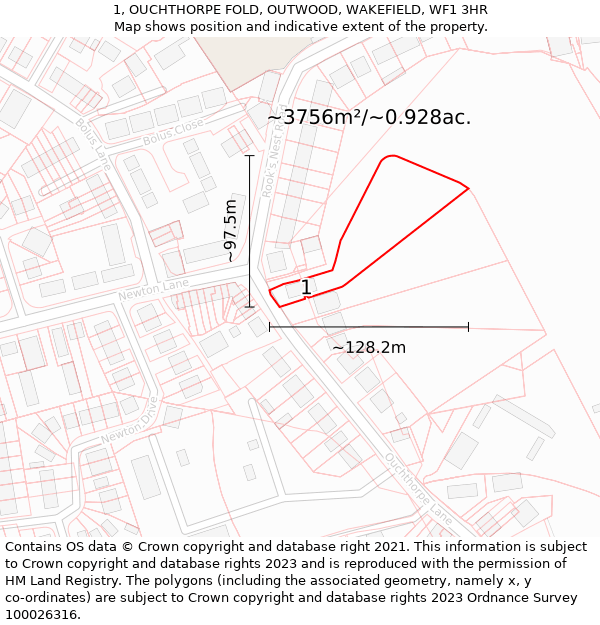 1, OUCHTHORPE FOLD, OUTWOOD, WAKEFIELD, WF1 3HR: Plot and title map