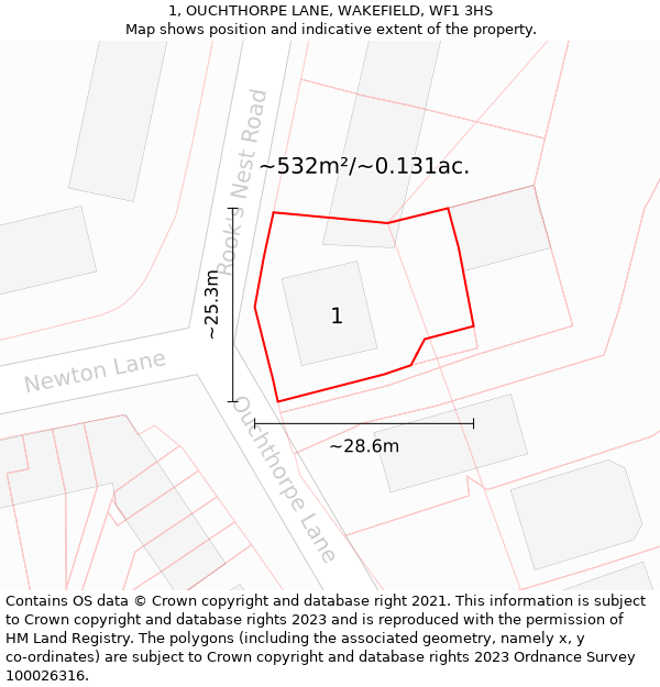 1, OUCHTHORPE LANE, WAKEFIELD, WF1 3HS: Plot and title map