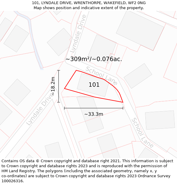 101, LYNDALE DRIVE, WRENTHORPE, WAKEFIELD, WF2 0NG: Plot and title map