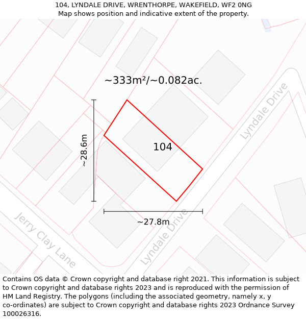 104, LYNDALE DRIVE, WRENTHORPE, WAKEFIELD, WF2 0NG: Plot and title map