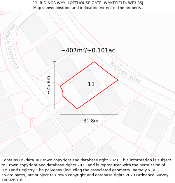 11, RIDINGS WAY, LOFTHOUSE GATE, WAKEFIELD, WF3 3SJ: Plot and title map