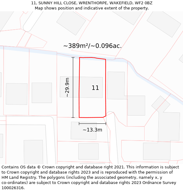 11, SUNNY HILL CLOSE, WRENTHORPE, WAKEFIELD, WF2 0BZ: Plot and title map