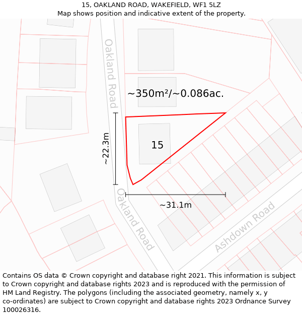 15, OAKLAND ROAD, WAKEFIELD, WF1 5LZ: Plot and title map