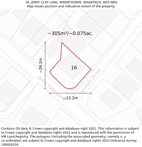 16, JERRY CLAY LANE, WRENTHORPE, WAKEFIELD, WF2 0NQ: Plot and title map