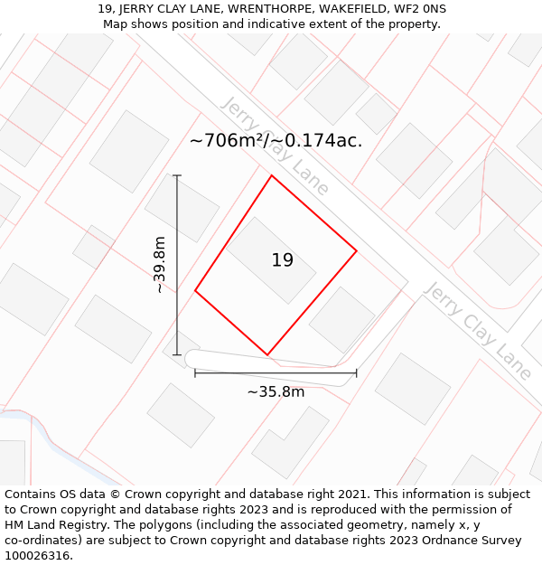 19, JERRY CLAY LANE, WRENTHORPE, WAKEFIELD, WF2 0NS: Plot and title map