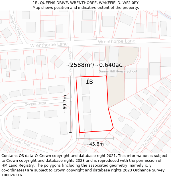 1B, QUEENS DRIVE, WRENTHORPE, WAKEFIELD, WF2 0PY: Plot and title map