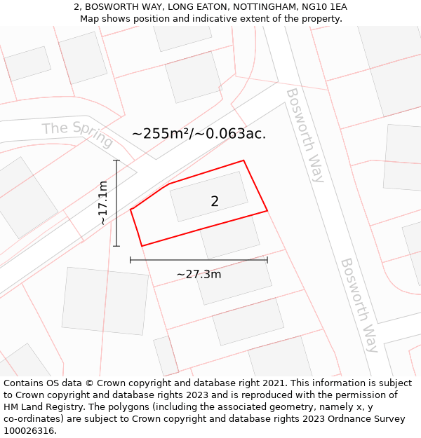 2, BOSWORTH WAY, LONG EATON, NOTTINGHAM, NG10 1EA: Plot and title map