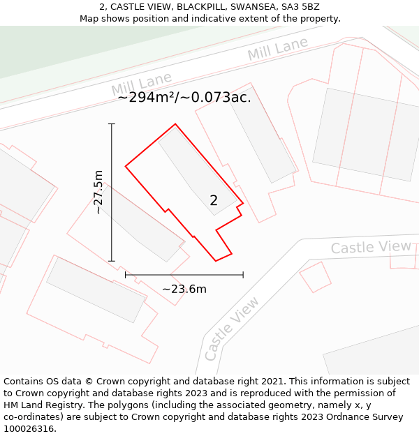 2, CASTLE VIEW, BLACKPILL, SWANSEA, SA3 5BZ: Plot and title map