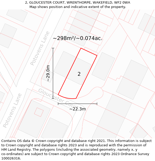 2, GLOUCESTER COURT, WRENTHORPE, WAKEFIELD, WF2 0WA: Plot and title map