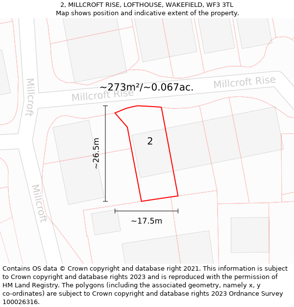 2, MILLCROFT RISE, LOFTHOUSE, WAKEFIELD, WF3 3TL: Plot and title map