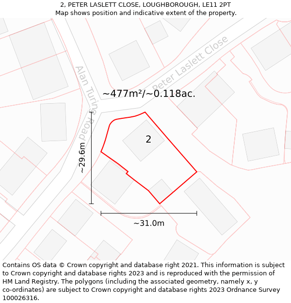 2, PETER LASLETT CLOSE, LOUGHBOROUGH, LE11 2PT: Plot and title map