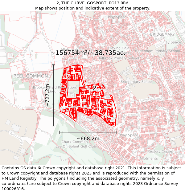 2, THE CURVE, GOSPORT, PO13 0RA: Plot and title map