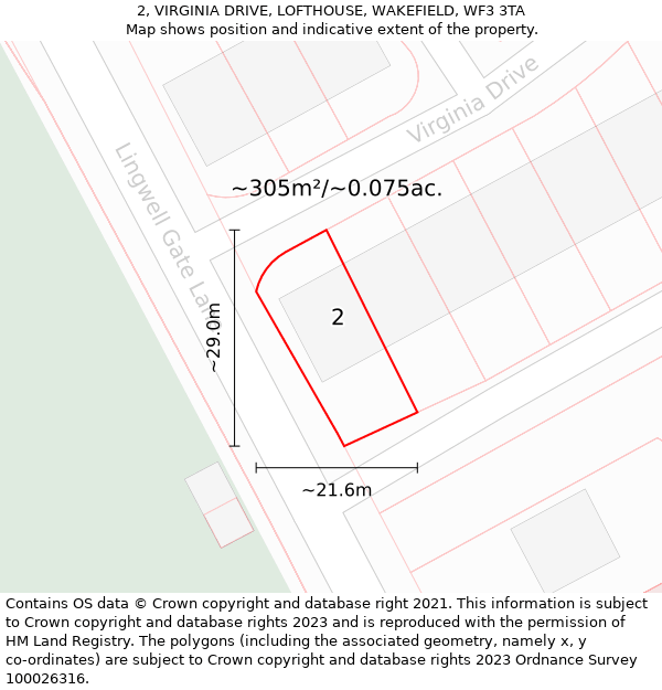 2, VIRGINIA DRIVE, LOFTHOUSE, WAKEFIELD, WF3 3TA: Plot and title map