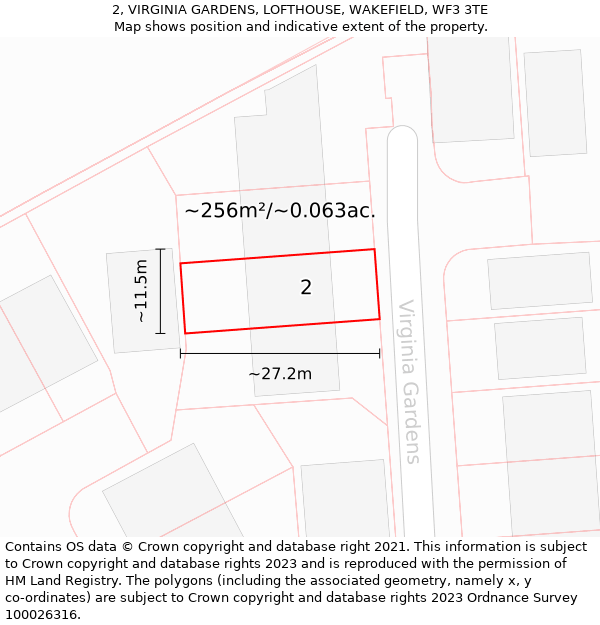 2, VIRGINIA GARDENS, LOFTHOUSE, WAKEFIELD, WF3 3TE: Plot and title map