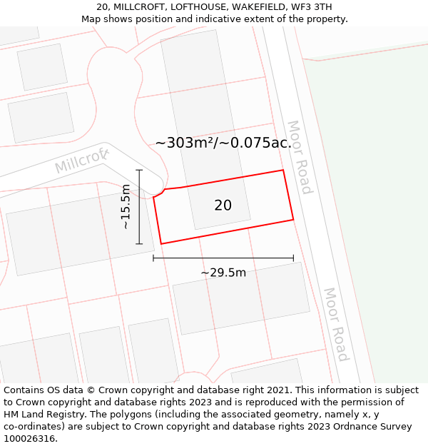 20, MILLCROFT, LOFTHOUSE, WAKEFIELD, WF3 3TH: Plot and title map