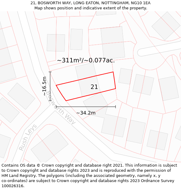 21, BOSWORTH WAY, LONG EATON, NOTTINGHAM, NG10 1EA: Plot and title map