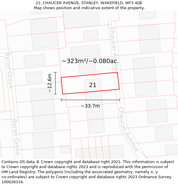 21, CHAUCER AVENUE, STANLEY, WAKEFIELD, WF3 4QE: Plot and title map