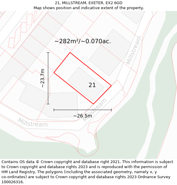 21, MILLSTREAM, EXETER, EX2 6GD: Plot and title map