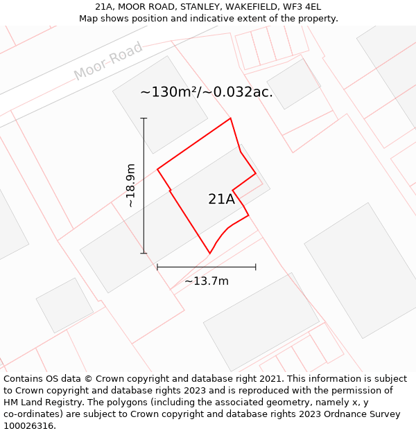 21A, MOOR ROAD, STANLEY, WAKEFIELD, WF3 4EL: Plot and title map
