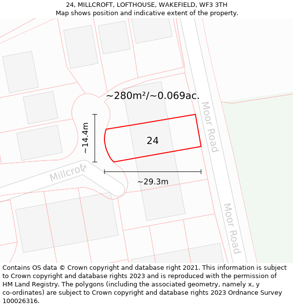 24, MILLCROFT, LOFTHOUSE, WAKEFIELD, WF3 3TH: Plot and title map