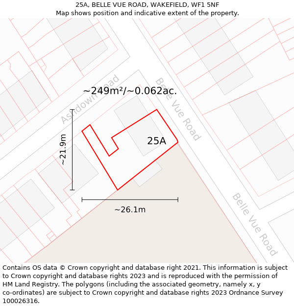 25A, BELLE VUE ROAD, WAKEFIELD, WF1 5NF: Plot and title map