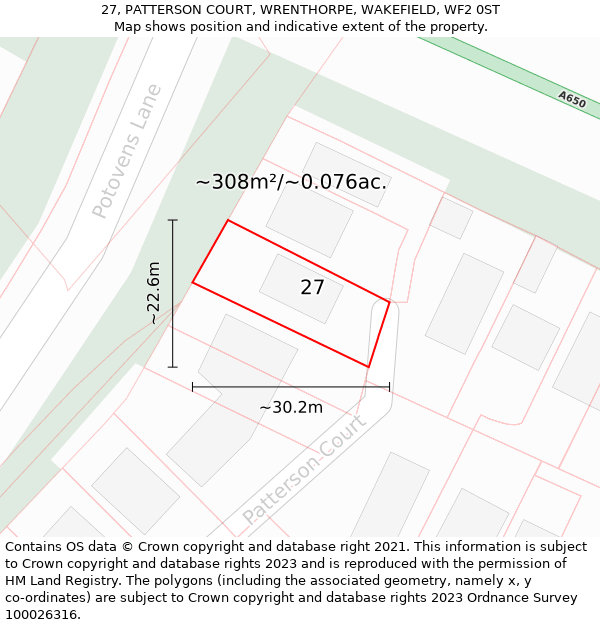 27, PATTERSON COURT, WRENTHORPE, WAKEFIELD, WF2 0ST: Plot and title map