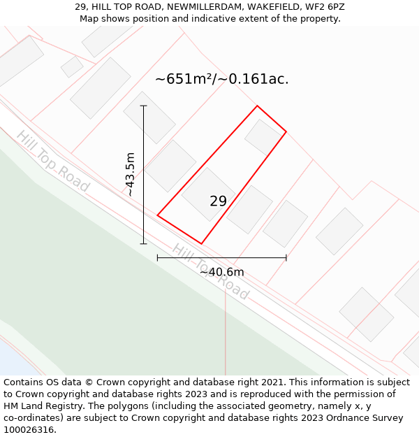 29, HILL TOP ROAD, NEWMILLERDAM, WAKEFIELD, WF2 6PZ: Plot and title map