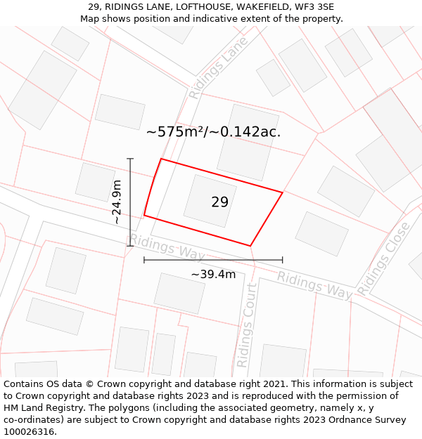 29, RIDINGS LANE, LOFTHOUSE, WAKEFIELD, WF3 3SE: Plot and title map